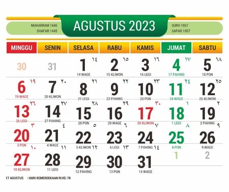 kalender 2023 agustus - Cetak Kalender 2023 Beserta Jadwal Tanggal Merah Memperingati Hari Besar Dan Cuti Bersama Nasional