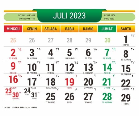 kalender 2023 juli - Cetak Kalender 2023 Beserta Jadwal Tanggal Merah Memperingati Hari Besar Dan Cuti Bersama Nasional
