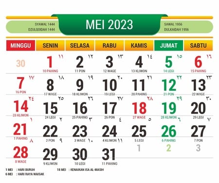 kalender 2023 mei - Cetak Kalender 2023 Beserta Jadwal Tanggal Merah Memperingati Hari Besar Dan Cuti Bersama Nasional